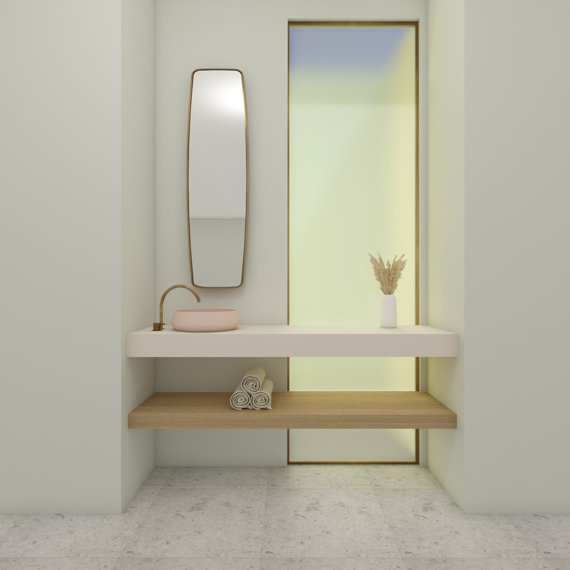 Wastafel inclusief plank op maat - Combinatie Durasein effen kleur/Cleaf HPL