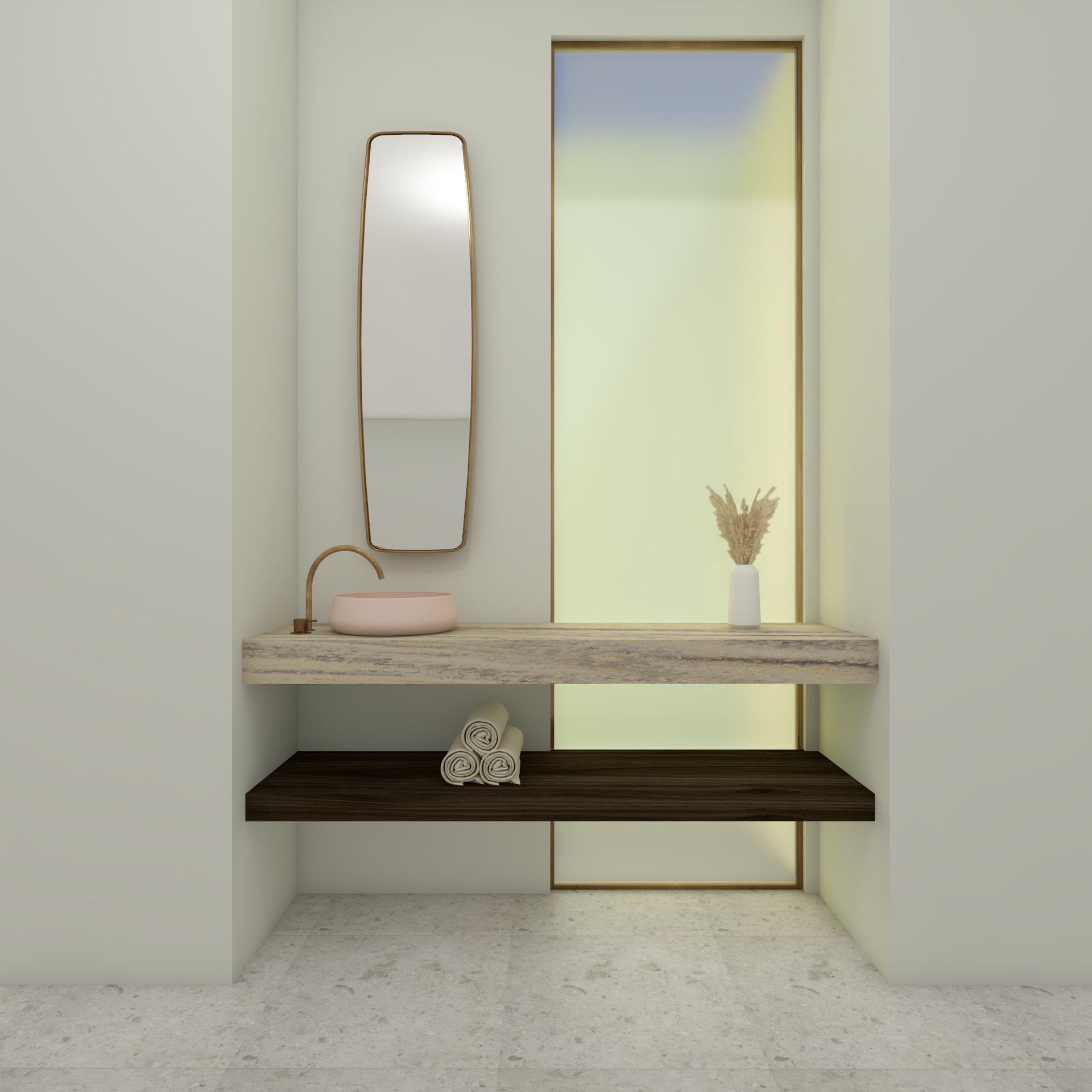 Wastafel inclusief plank op maat - Combinatie Durasein solid surface/Cleaf HPL